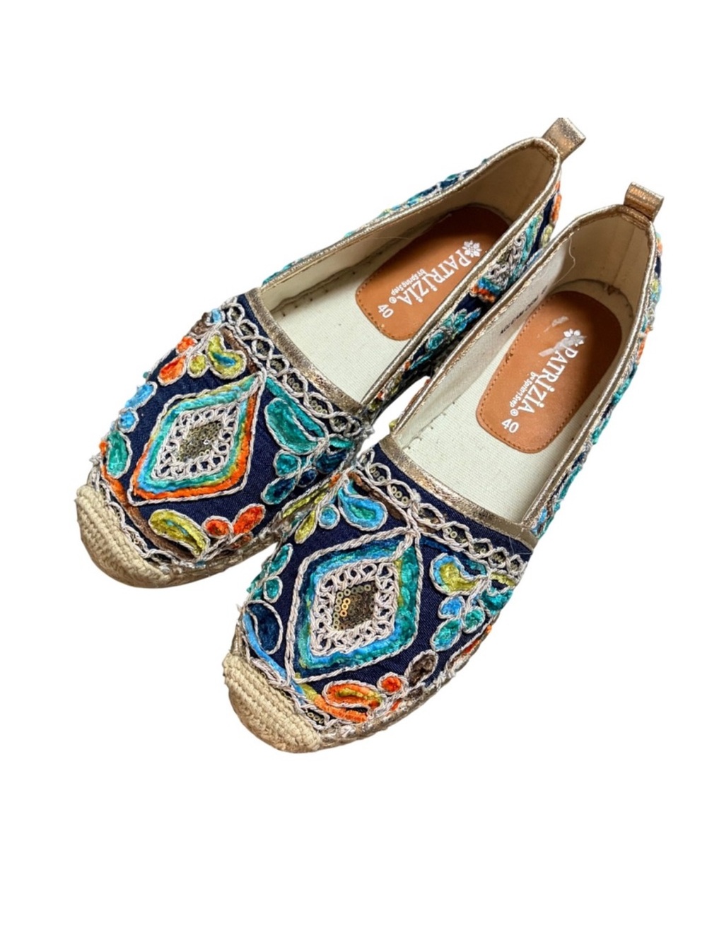 Patrizia Embroidered Navy Espadrille Flats EU40 US9.5-10
